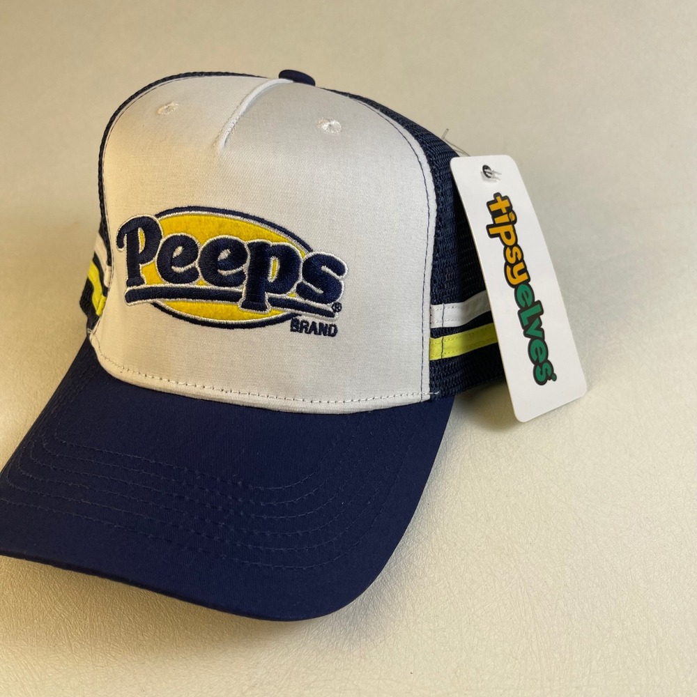 Tipsy Elves PEEPS Logo Hat Navy White Mesh Trucker Snapback Cap NWT
